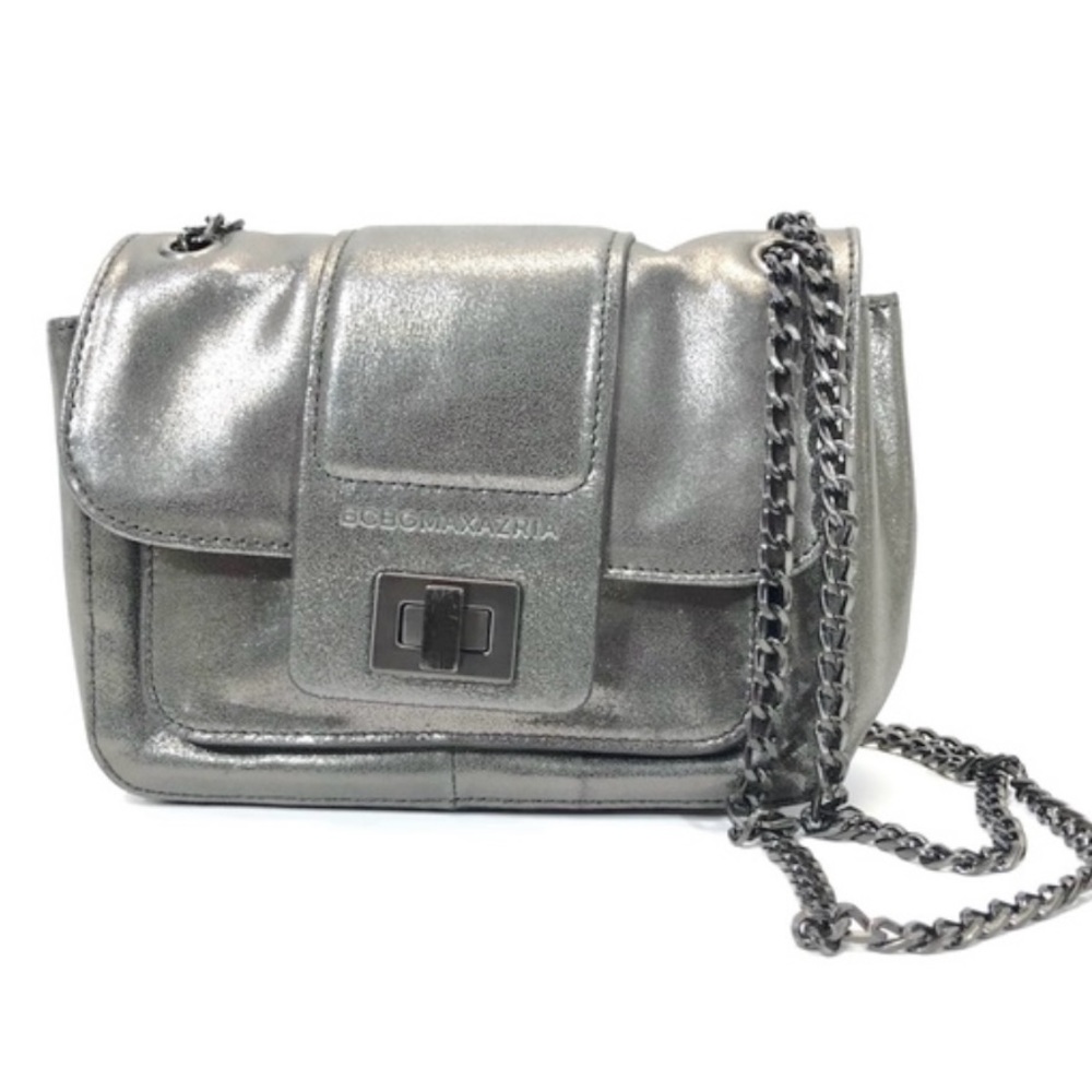 BCBGMaxazria Metallic Gray Crossbody Purse Gunmetal Chain Strap
